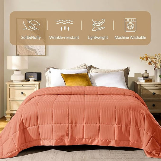 downluxe King Size Blanket with Satin Trim, Lightweight Down Alternative King Blanket for All Season, Machine Washable (Coral, 90x108 Inch)
