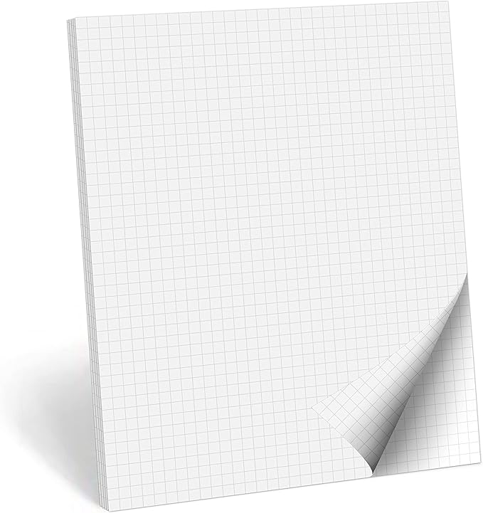 321Done Double Sided Graph Paper Notepad, 0.25 Grid, 8.5x11, Made in The USA, Quad Ruled Pad for Writing, Drawing, Sketching Bullet Journaling (50 Sheets) Thick Heavy White Paper