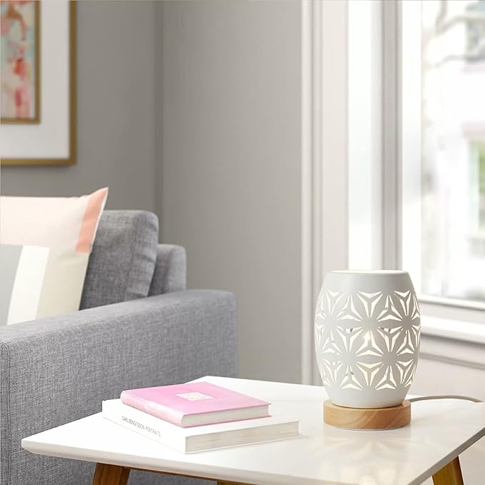 OuXean Bedside Table Lamp, Small Night Light Metal Lampshade and Wood Base, E12 40W Desk Lamp for Bedroom Living Room Home Decor Office Restaurant Bar, White, Without Bulb