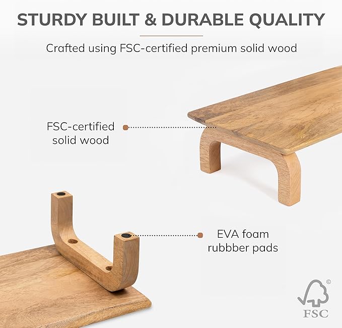 Anji Mountain Monitor Stand - Desktop Organizer & Laptop Riser, Ergonomic Monitor Riser, Space-Saving Monitor Stand for Desk, Durable Construction, Easy Assembly, Ideal for Home & Office,Natural