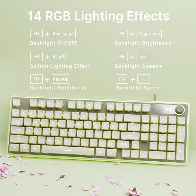 EWEADN F98 Wired Keyboard with Smart Display & Knob,98 Keys Aesthetic Computer Keyboards,Metal Panel,Cute Wired Cream Membrane Keyboard for Windows/PC-Green