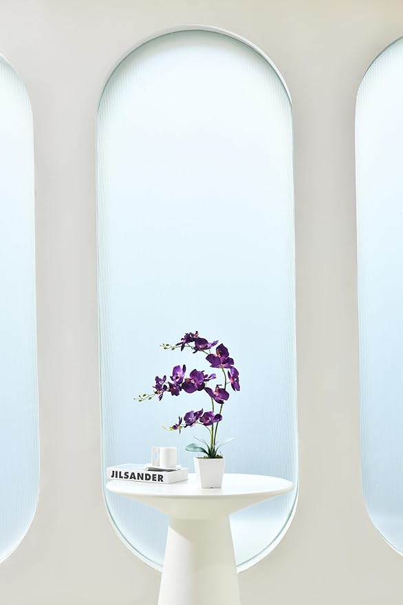 Faux Orchid in Vase Artificial Orchid in Ceramic Vase Tall Silk Orchids with Stems Real Look Phalaenopsis Flowers Arrangement Centerpiece Table Decorations for Home Decor Indoor, Dark Purple