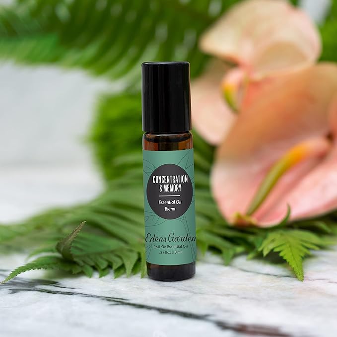 Edens Garden Concentration & Memory Essential Oil Roll-On Blend- 100% Pure Premium Grade, Natural, Therapeutic, Aromatherapy, Kid & Skin Safe, The Best for Tension Pre-Diluted 10 ml (.33 fl oz)