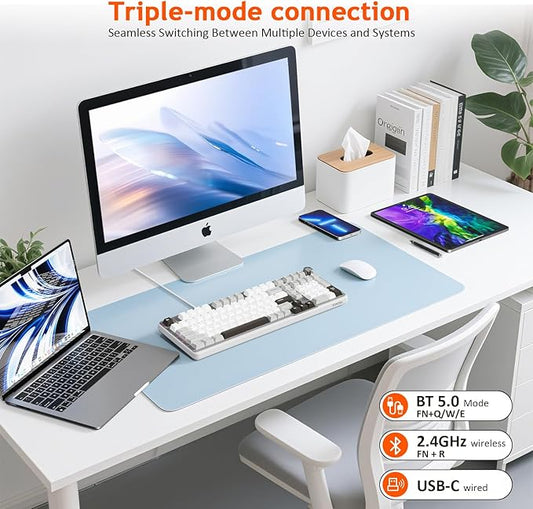 Wireless Mechanical Gaming Keyboard, Tri-Mode Connectivity (Bluetooth 5.0/2.4GHz/USB-C), Hot-Swappable, RGB Backlit,101-Key Layout Keyboard with Volume Knob for PC, Laptop, Tablet