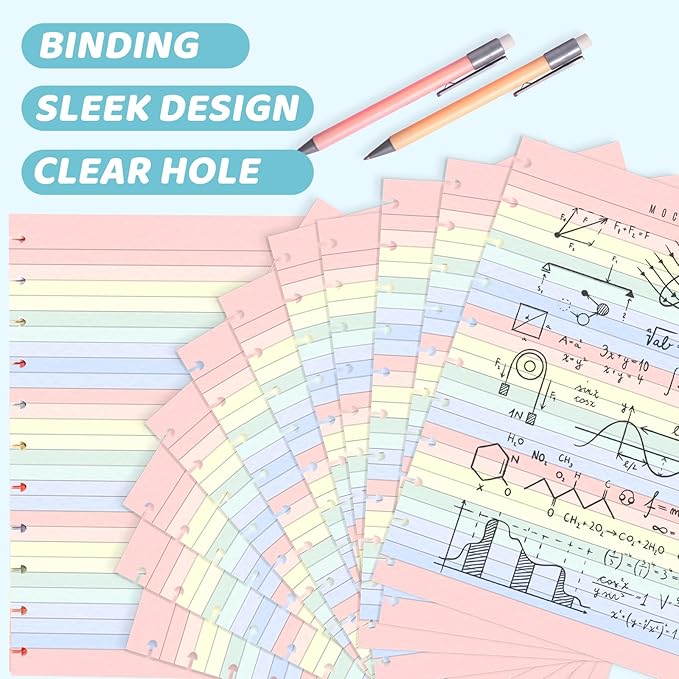 Letter Size Discbound Refill Paper 8.5'' X 11'' 200 Sheets 400 Pages Colored Discbound Planner Inserts 100GSM Lined Paper Refill Wide ruled for 11 Disc Notebooks Note-Taking