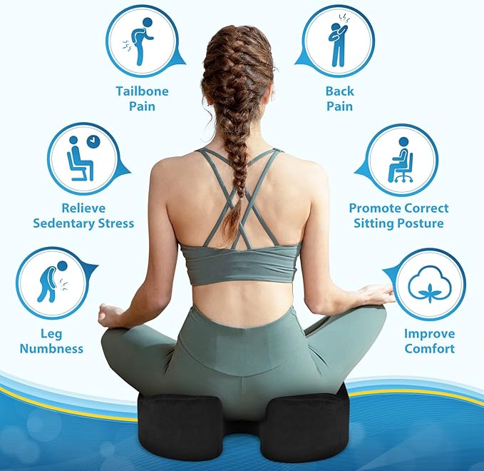 BlissTrends Seat Cushion,Thick Memory Foam Cushions for Office Chair, Car Seat, Airplane, Relieving Pressure Tailbone Sciatica Back Pain for Long Sitting Office Workers, Car Drivers 4.7in Thick Black