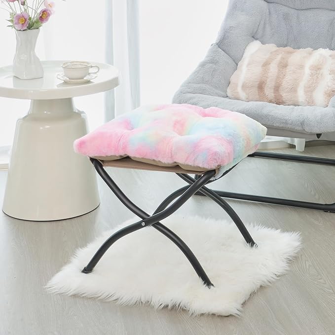 15"(H) Folding Ottoman, Foldable Footrest Stool, Portable Small Foot Stool for Couch, Collapsible Foot Rest Ottoman for Sofa, Accent Padded Ottomans for Living Room, Bedroom, Rainbow