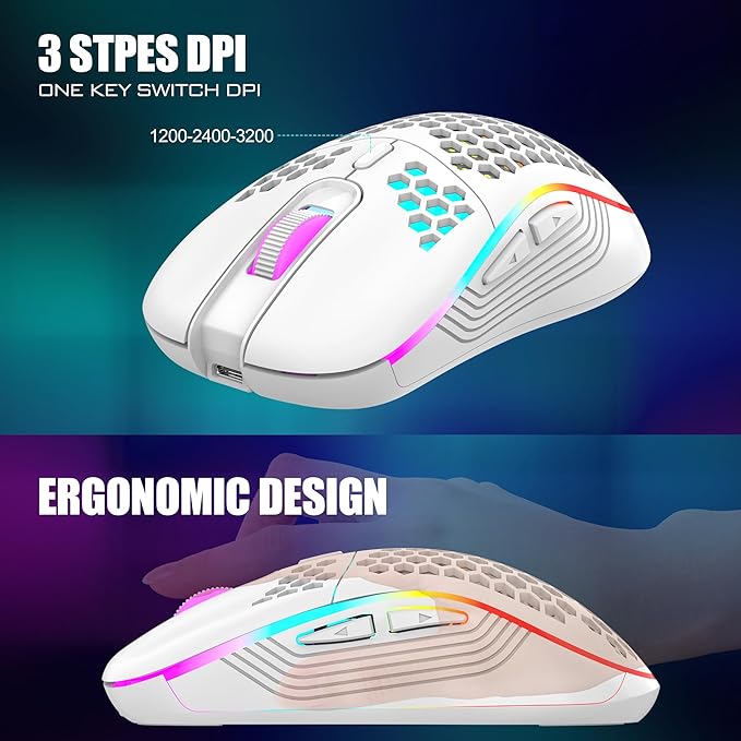 RedThunder 60% Wireless Gaming Keyboard and Mouse Combo, 2500mAh Rechargeable Battery, Ultra-Compact Small RGB Mechanical Feel Keyboard, Lightweight Honeycomb Optical Mouse for Gaming/Business, White