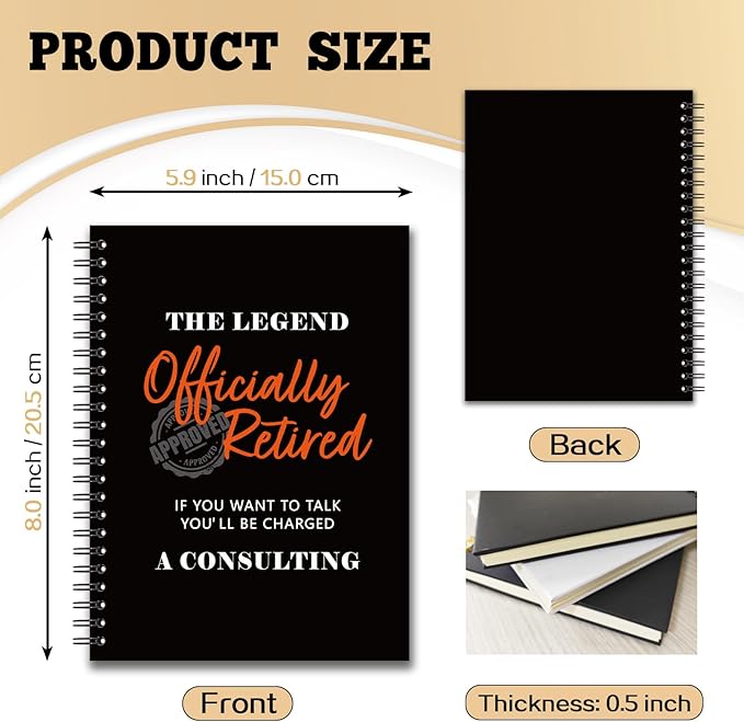 YAZMEEN Retirement Blank Spiral Notebook(160 Pages) The Legend Officially Retired Hardcover Notebook Journal Coworker Appreciation Gift Humorous Retirement Gift for Men Colleague Boss Leader Friend