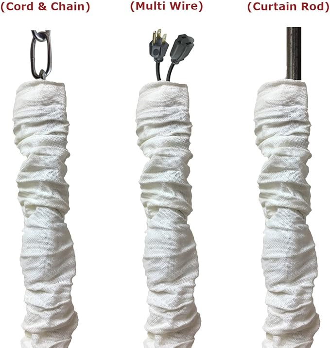 Royal Designs, Inc. Cord & Chain Cover 4 ft Silk Type Fabric, Chandelier Pendant Lighting Chain & Cable Management, Touch Fastener, Linen White - 6 Pack