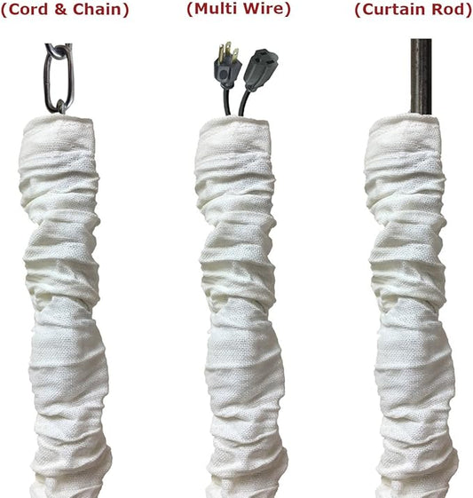 Royal Designs, Inc. Cord & Chain Cover 4 ft Silk Type Fabric, Chandelier Pendant Lighting Chain & Cable Management, Touch Fastener, Linen White - 2 Pack
