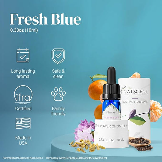 Fresh Blue Essential Oils for Diffusers for Home, Nature-derived Fresh Linen Essential Oil, Long-Lasting & Family-Friendly Diffuser Oils Scents, IFRA Certified, Cold Air & Ultrasonic - 0.33 oz