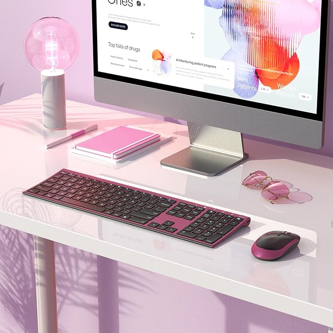 Wireless Keyboard and Mouse, Vssoplor 2.4GHz Rechargeable Compact Quiet Full-Size Keyboard and Mouse Combo with Nano USB Receiver for Windows, Laptop, PC, Notebook-Black and Wine Red