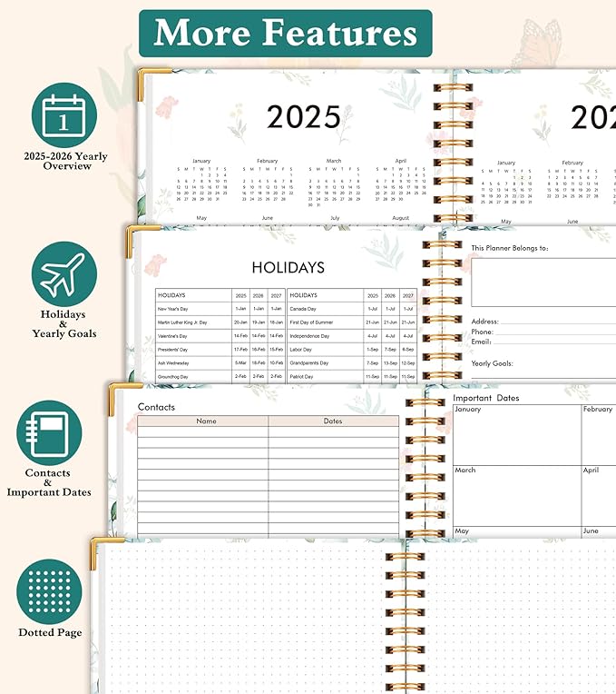 2025-2026 Appointment Book, Academic Planner 18 Months Weekly and Monthly (July 2025 - December 2026), 8.5"x11" Daily Hourly Planner 60-Minute time Slots, Spiral Calendar Schedule Book for Work School Teacher Student, Aesthetic Leaf