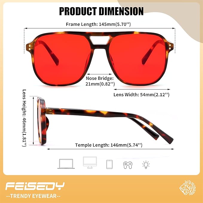 FEISEDY Sleep Blue Light Glasses for Woman Men 99.9% Computer Gaming Red Lens Eyeglasses Reduce Eyestrain G2835