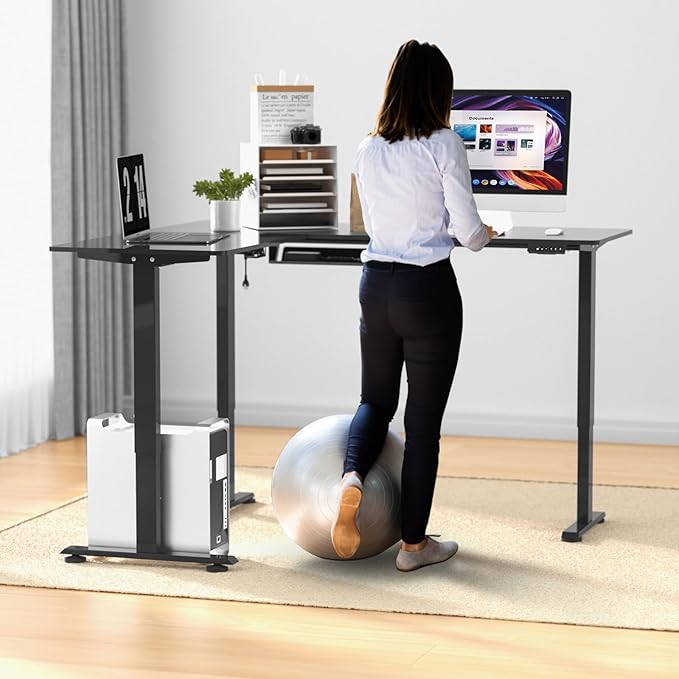 63 x 55 inch L Shaped Standing Desk, Corner Computer Desk, Electric Adjustable Height Stand Up Table, L Sit Stand Desk for Home Office Gaming, Classical Black