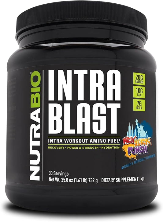 NutraBio Intra Blast Bcaa Powder Amino Acid Supplement, Electrolyte & Hydration Blend, Intra, Pre Workout & Muscle Recovery, 20g Eaa Amino Acids Powder, 5g Glutamine- New York Punch, 30 Serving