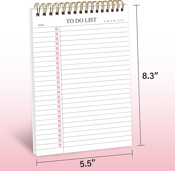 To Do List Notepad, Undated Daily Planner Notepad with To Do List Notebook Checklist Planner Spiral Waterproof Cover Notepad for Office Supplies, School Planner, Pink, 52 Sheets, 5.5"*8.3" A5 Size