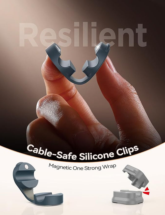 8-Pack Silicone Cord Organizer Magnetic Cable Clips, Adhesive Cable Management Under Desk Wire Hider, FLYLEAD Desktop Cable Organizer for Phone, Office Workspaces Desk Organization Home Accessories