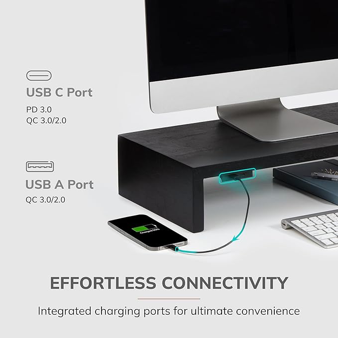 Anji Mountain Wooden Monitor Stand - Elegant Monitor Riser, Perfect Monitor Stand for Desk Organization, Durable Wood Construction monitor stands, Enhances Ergonomics and Workspace Efficiency,Black