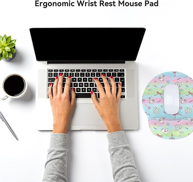 RICHEN Ergonomic Mouse Pad with Wrist Support,Non-Slip Rubber Base for Computer Laptop & Mac,Lightweight Rest for Home,Office & Travel (Dogs)