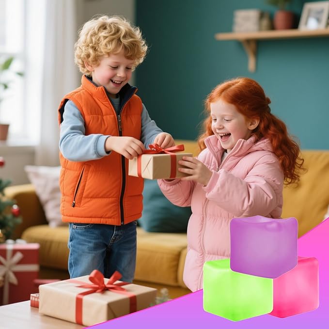 3Pcs Stress Cube Squishy Toys, Slow Rising Ice Cube Stress Balls, Sensory Fidget Toys for Anxiety Relief, Sensory Ice Nee Cube Gel Filled Squishy Ball Toys for ADD/ADHD Kids Adults(Purple,Green,Pink)