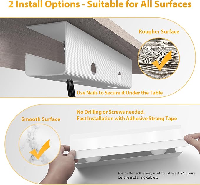 ZhiYo 2 Pack Large Capacity Cable Management Tray, Under Desk Cable Tray 31.5in(2X L15.7in), PVC Standing Desk Cord Management Ideas, Cable Organizer for Office and Home - White