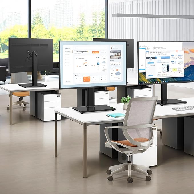 Single Monitor Stand VESA Mount for 13-32 Inch Screens, Free-Standing Monitor Riser with Swivel Tilt Rotation Height Adjustable, Universal Desk Stand up to 44lbs, VESA 75x75, 100x100mm