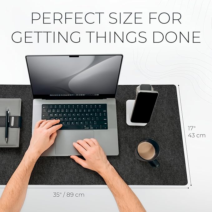 Nordik Large Felt Desk Mat - Charcoal - 35 x 17 inch - Full Desk Keyboard Mat - Computer Desk Mat for Keyboard and Mouse Pad - Desktop Mat - Large Felt Desk Pad