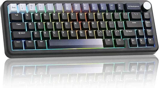 YUNZII B68 Wireless Mechanical Keyboard,Tri-Mode BT5.0/2.4GHz/USB-C,Cute PBT Keycaps,Hot Swappable Creamy Typing Gasket Mounted,RGB Backlit NKRO for Win/Mac (Black, Milk V2 Switch)