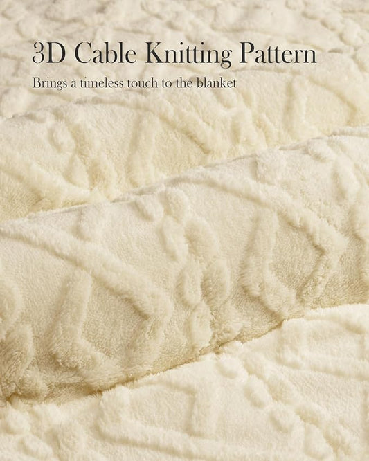 Topblan Weighted Blanket Twin Size 12 lbs, Soft Weighted Blanket with Doubled-Sized Shaggy Sherpa, Jacquard Knitted Stylish Warm Weighted Blankets Throw for Better Sleep, Beige, 48 x 72 inches