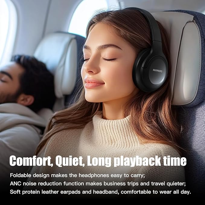 Over The Ear ANC Bluetooth Headphones, 60H Playtime Active Noise Cancelling Wireless/Wired Headphones with Microphone, Cheap Stereo Foldable Lightweight Headset for PC,TV, and Cell Phones