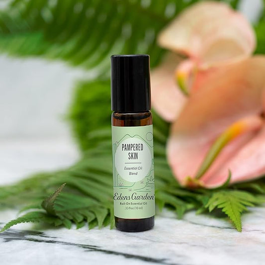 Edens Garden Pampered Skin Essential Oil Roll-On Blend- 100% Pure Premium Grade, Natural, Therapeutic, Aromatherapy, Kid & Skin Safe, The Best for Body, Face, Wellness Pre-Diluted 10 ml (.33 fl oz)