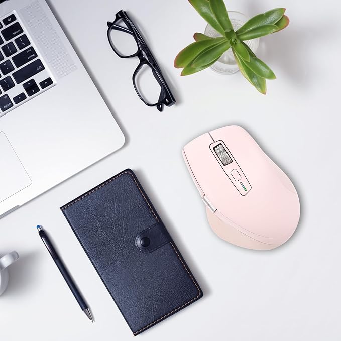 Wireless Bluetooth Side Scroll Mouse with Multi-Device, Ergonomic Computer Mice with Smart Flying Scroll, Quiet Click for Computer, Laptop, iPad, Tablet, MacBook (Pink)