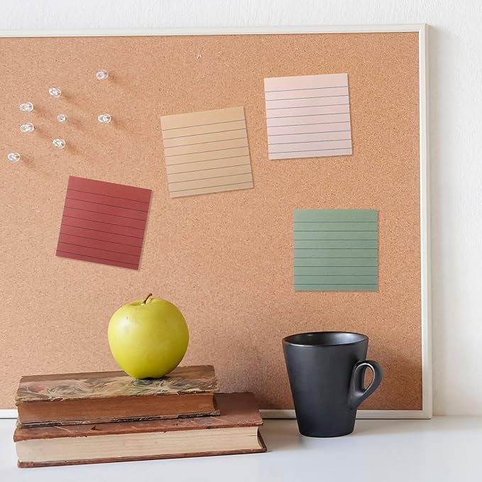12 Pack Vintage Lined Sticky Notes 3x3 inch Post Ruled Stickies Super Self Stick Power Memo Pads Multi Colors Notes Pads Vintage Aesthetic School Office Supplies Accessories