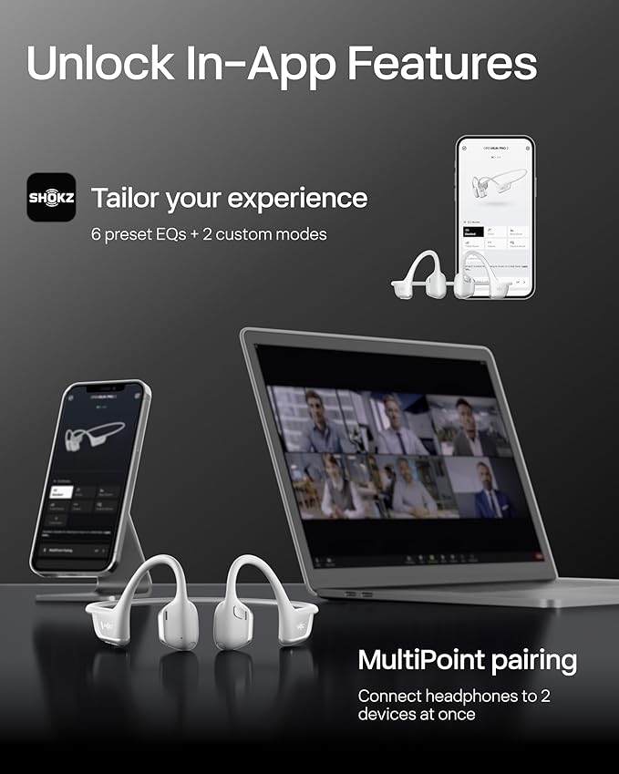 SHOKZ New OpenRun Pro 2 - Open-Ear, Bone Conduction Sport Headphones - with Reflective Strip - Sweat Resistant, Workout Headphones - Secure, Wireless, Comfortable Fit-Deep Bass and Smart Mic App