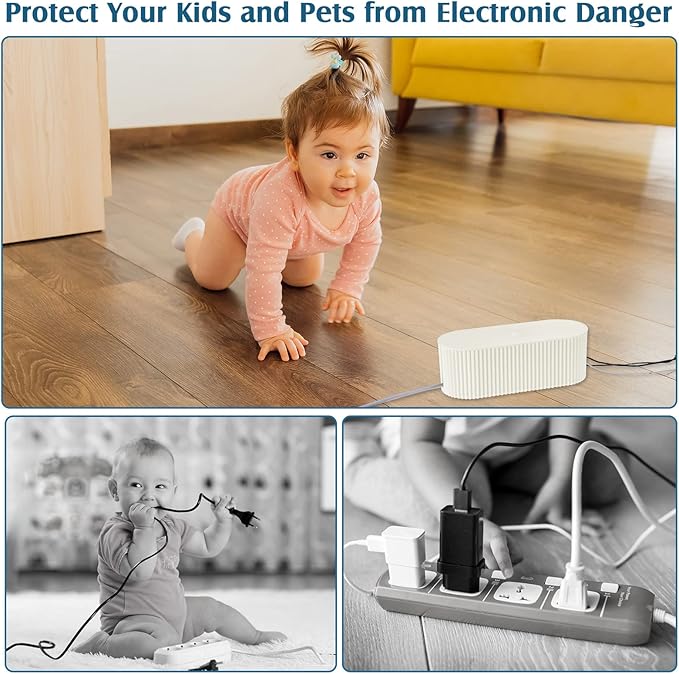 Marsui 2 Pcs Cable Management Box Cord Hider Organizer with 46 Pcs Cable Management Kit Wire Box for Power Strips Surge Protectors Desk TV Computer Wires Home Office(White)