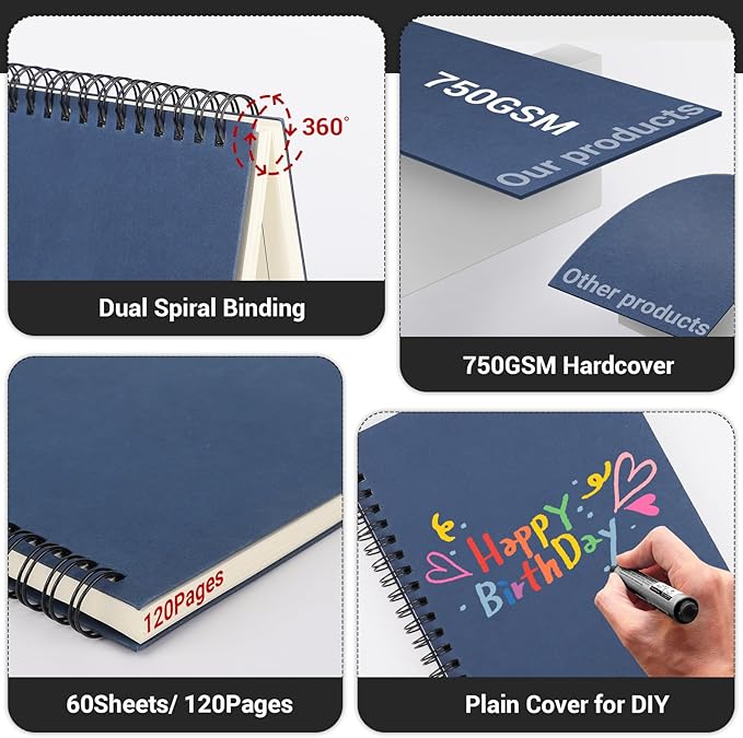 EUSOAR Spiral Notebook, 12 Packs A5 5.5"x8.3" 120 Pages Hardcover Lined Travel Writing College Ruled Notebooks, Memo Notepad Sketchbook, Students Office Business Subject Diary Book Journal-Royal Blue