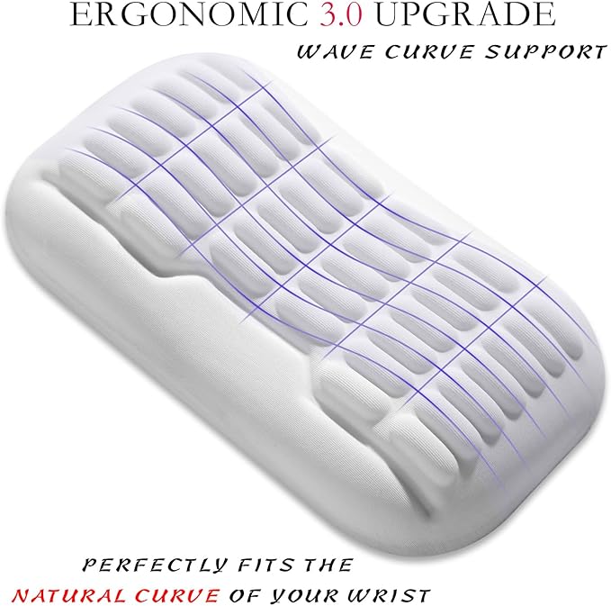 UnivoColors Ergonomic Mouse Wrist Rest,Latest 3.0 Wave Curve Design,High-Resilience Memory Foam Non-Slip Base,Reduces Wrist Fatigue,Ideal for Office Gaming & Long Hours of Use(Ivory)