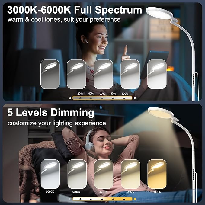 Light Therapy Lamp 10000 Lux, LED UV-Free Sunlight Lamp, Full Spectrum Floor Happy Therapy Lamp with Remote for Home/Office/Reading/Relaxation