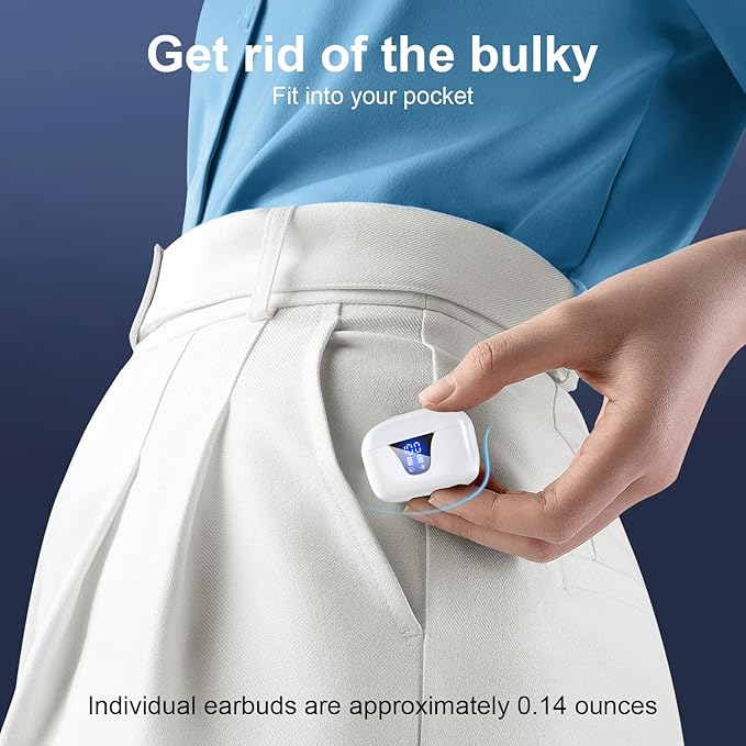 ZIUTY Wireless Earbuds Bluetooth Headphones, 50H Playtime Ear Buds with Mic, LED Digital Display Charging Case, IPX7 Waterproof, Deep Bass Stereo, in-Ear Earphone for iPhone Andriod Phone