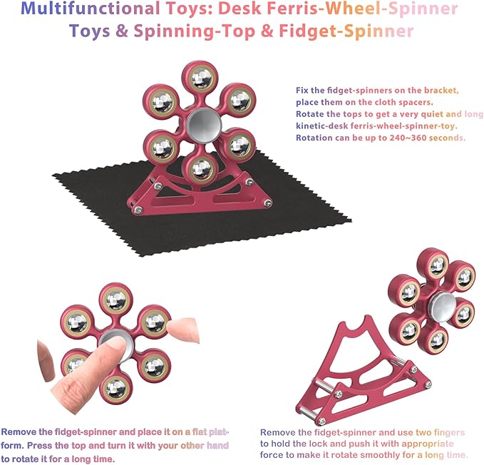 Desk-Fidget-Toys for Ferris-Wheels-Spinner: 4mins Metal Kinetic-Spinner Cool-Gadgets for Office Home School Christmas, EDC-Toy ADHD Tools Cool-Stuff Stress Relief Gift for Kid Children Teen Adult