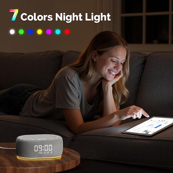 1Mii White Noise Sound Machine for Sleep, Pink Noise Machine for Baby Adults Sleeping, 18 Soothing Sounds with 7-Color Night Light, Timer, Alarm Clock, Volume Control, Remote App Control - Grey