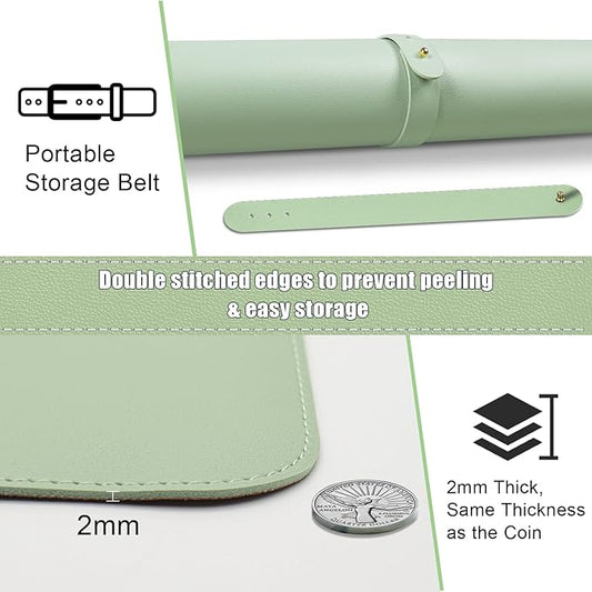 Large Non-Slip PU Leather Office Mat, 55'' x 17'', Laptop Desk Blotter Pad for Home & Office, Light Green
