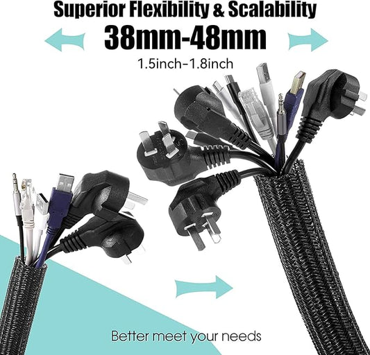 AGPTEK Cable Sleeve Cover, 2Pack 5ft - 1.8 inch Desk Cord Organizer Cable Hider, Home Office Wire Management Computer TV Wire Loom Tubing, Pet Proof Cord Protector, from Cat Dog Chewing, Black