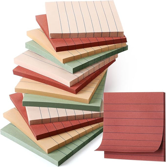 12 Pack Vintage Lined Sticky Notes 3x3 inch Post Ruled Stickies Super Self Stick Power Memo Pads Multi Colors Notes Pads Vintage Aesthetic School Office Supplies Accessories