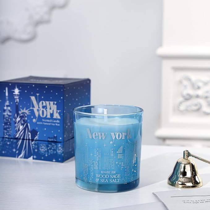 Scented Candle - New York City with Scent of Wood Sage and Sea Salt- 6oz Aromatherapy Soy Wax Jar Candle for Home, Gifts for Women - 170g