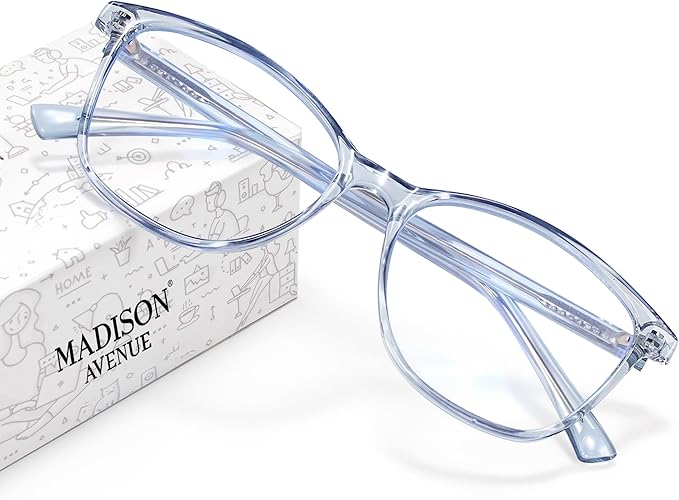 Madison Avenue Blue Light Blocking Glasses Anti Eyestrain UV Glare Blue Light Glasses for Women TV Phone Computer Gaming Eyeglasses (Clear Blue)