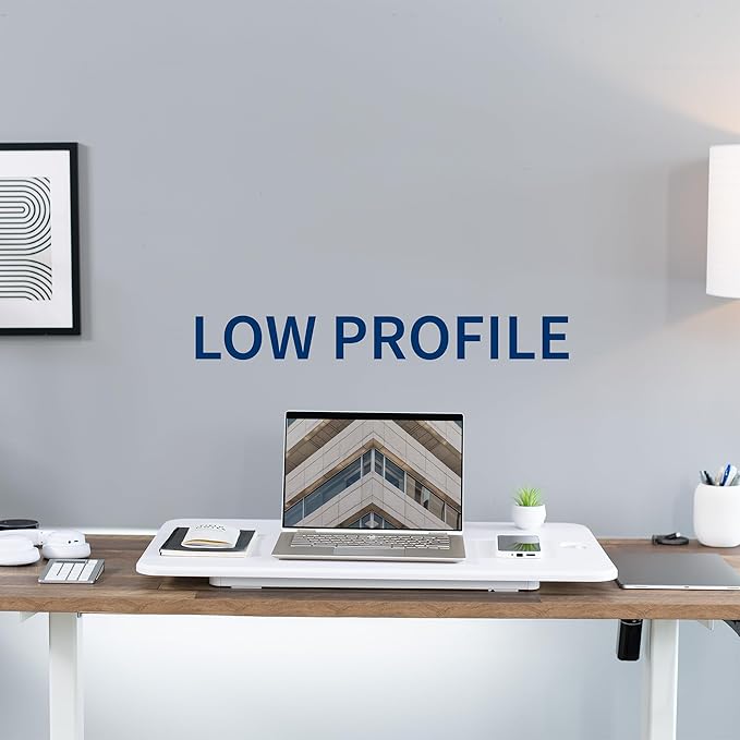 VIVO Ultra-Slim 32 Inch Single Top Height Adjustable Standing Desk Riser, Compact Sit Stand Desktop Converter for Monitor or Laptop, White, DESK-V032JW