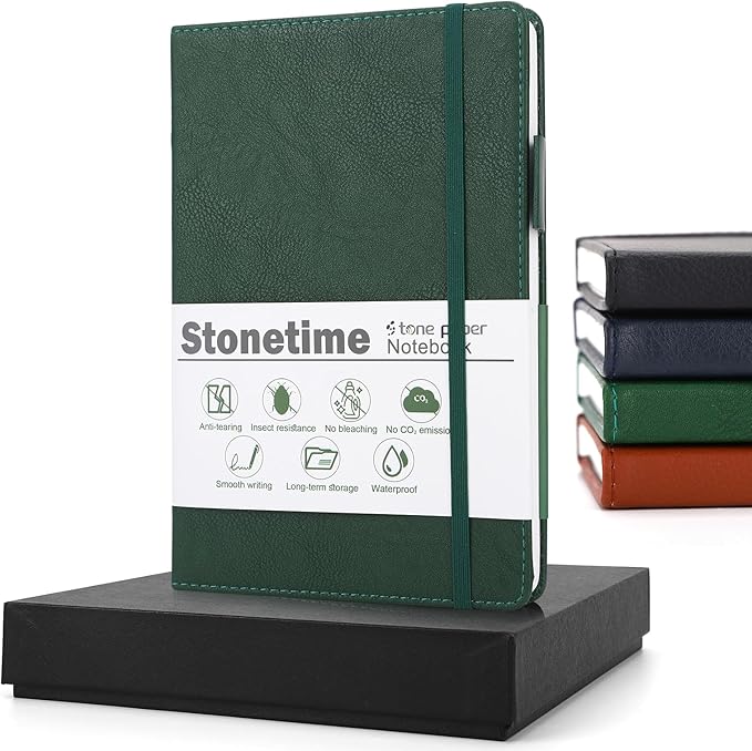 Stone Paper Notebook for Women Men, Waterproof Notebook Hardcover Executive Journal, Ruled Notebooks for Writing, Business, Work & School, 160 Pages Notebook with Gift Box (B5 Green)